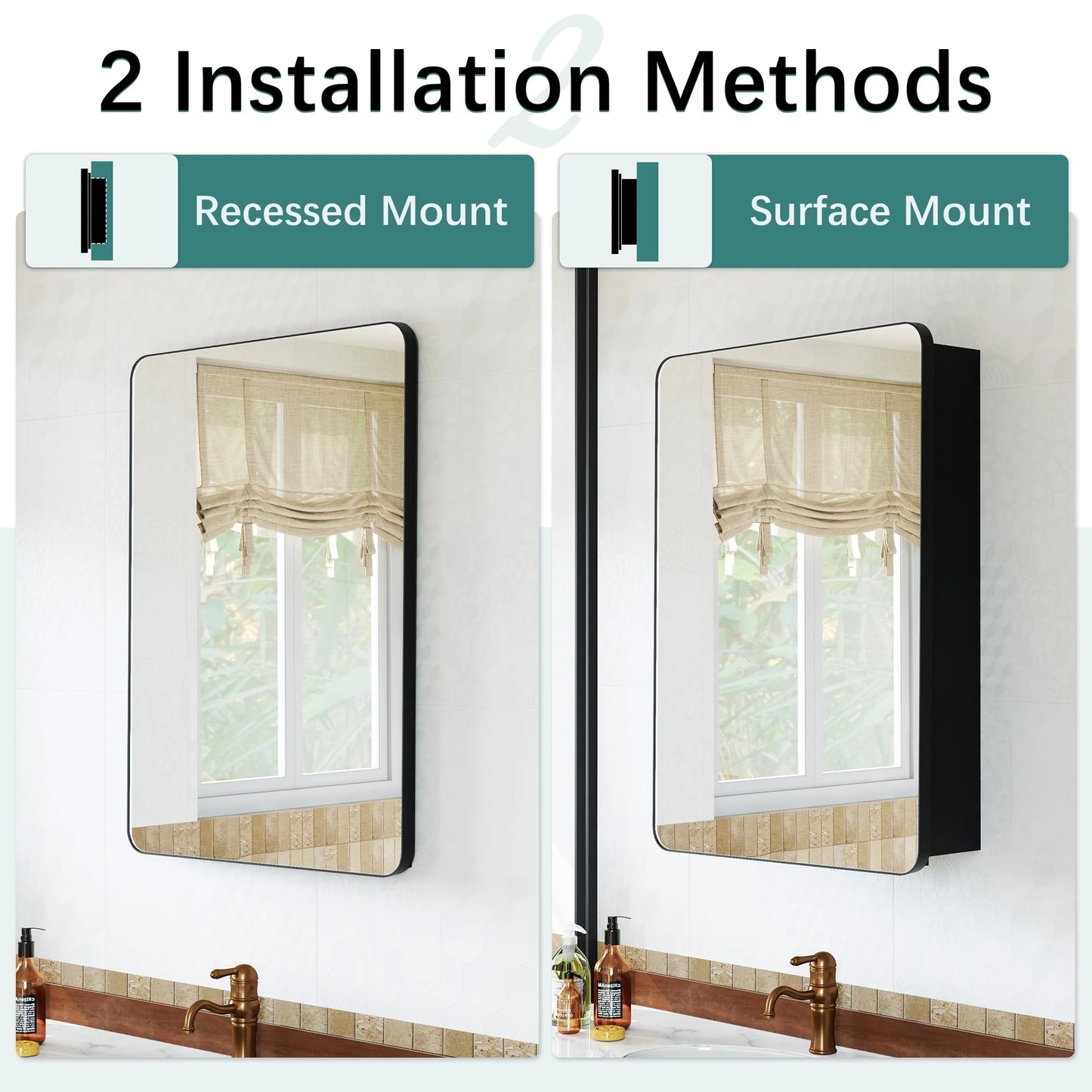 Joqixon Recessed Medicine Cabinets for Bathroom with Mirror: 16x24 Wall Mount Mirrored Vanity Chest - 16 x 24 inch Small Storage Cabinet with Adjustable Shelves