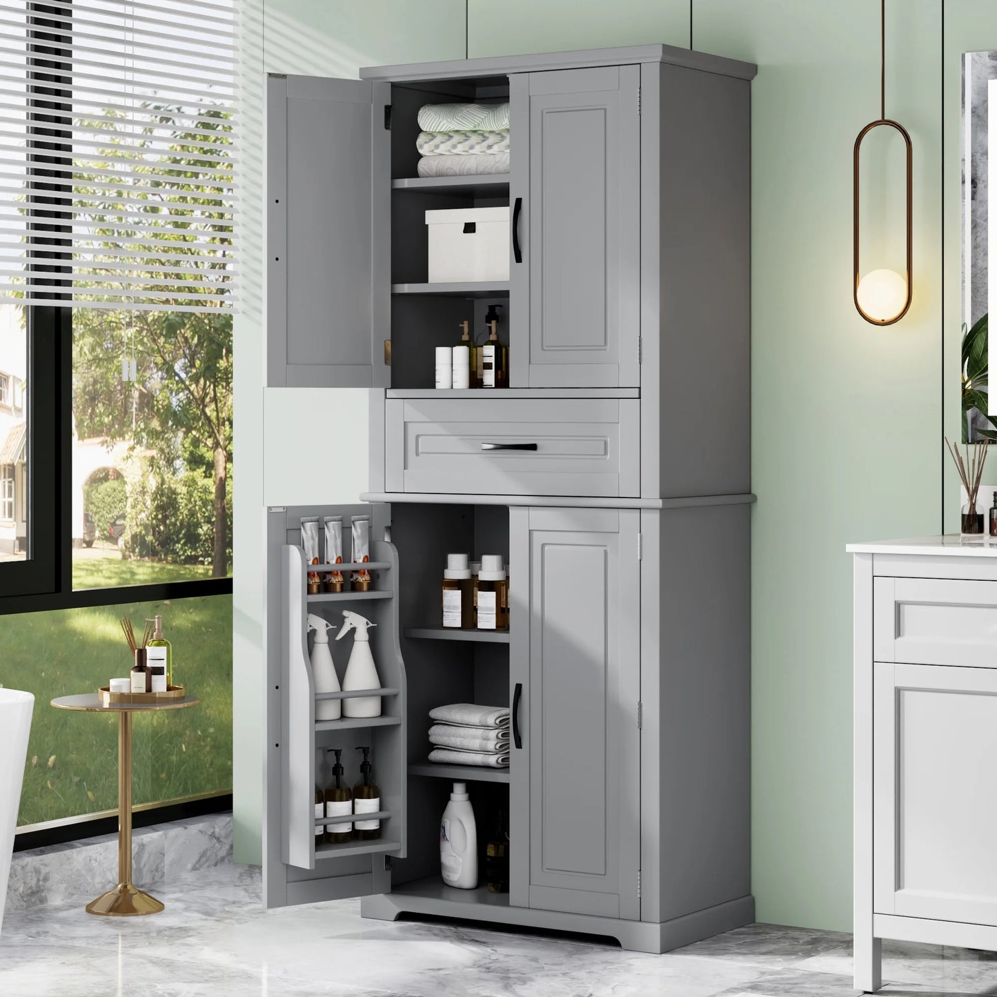 Euroco Bathroom Storage Cabinet with Multi-Functional Storage Space, Drawer with Slide Rails, Adjustable Shelf
