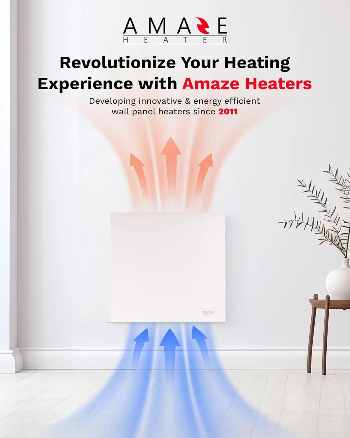 Amaze Heaters Dual Smart 400W Energy Efficient Space Heater w/Heat Guard & Wall Mount Kit - 24°x24° Paintable & Silent Indoor Electric Heater - For Up to 160 sq ft Rooms Such as Bedroom & Bathroom