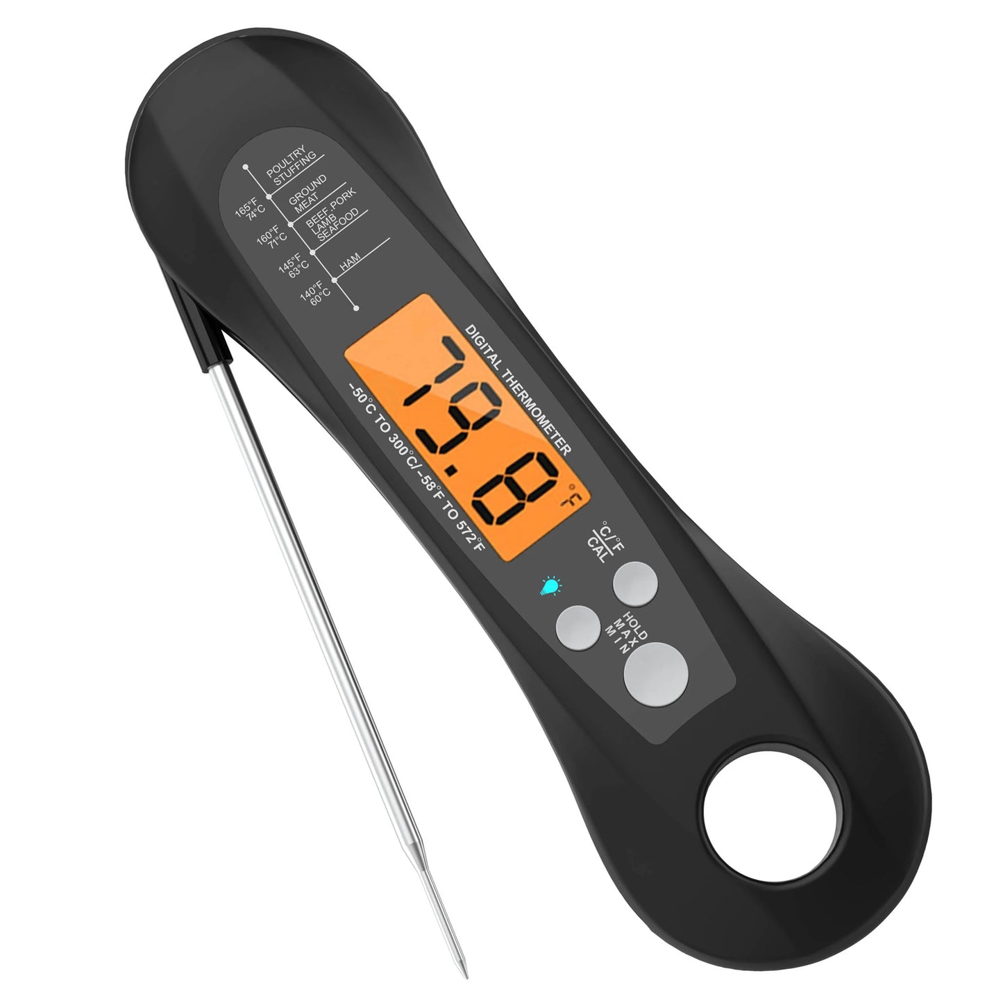 BEYCED Instant Read Digital Meat Thermometer,IP67 Waterproof Grill Thermometer with Magnet,Foldable Probe,Acklight,Calibration,Fast & Precise Reading for Kitchen,Cooking,BBQ,Candy,Beef,Turkey