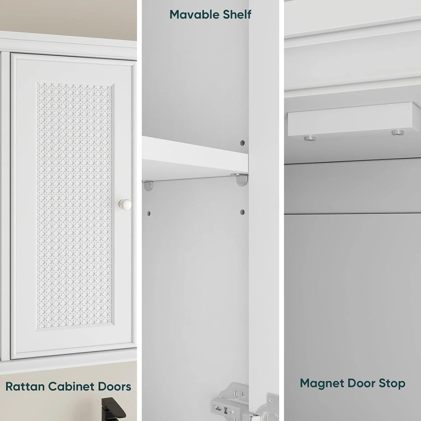 Medicine Cabinet Bathroom Wall Cabinet with Adjustable Shelf and 2 Rattan Doors, Space Saver Storage Cabinet for Livingroom, Laundry,White