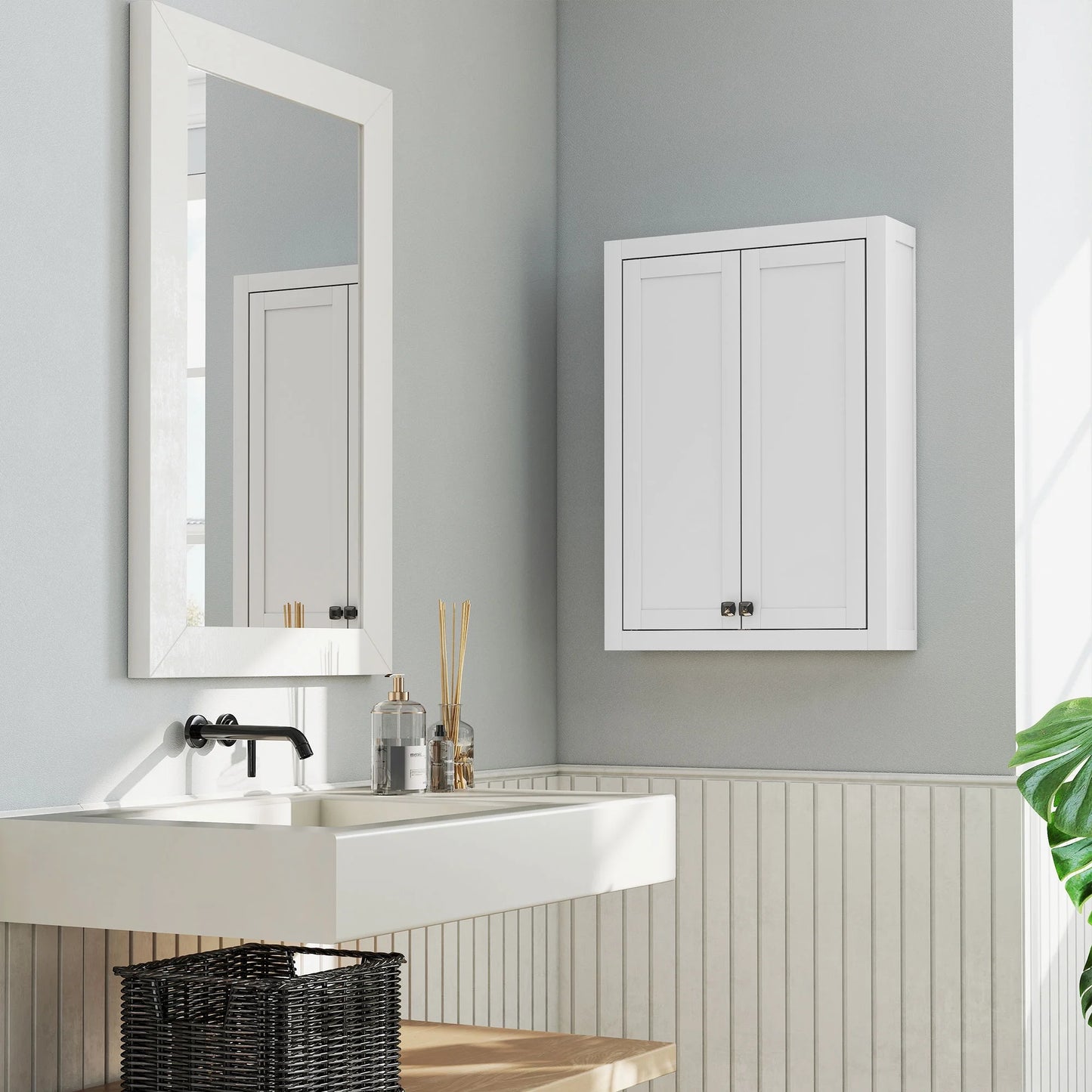 HOMCOM Bathroom Wall Cabinet Medicine Cabinet with Adjustable Shelves White