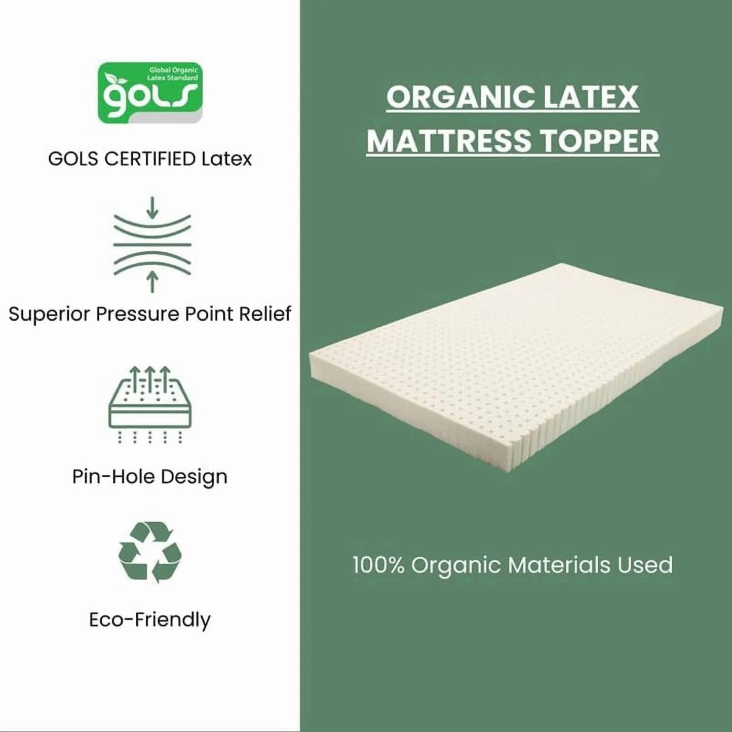 OrganicTextiles 3" Organic Latex Mattress Topper, Heather Grey Cover, No Zipper (Twin, Soft)