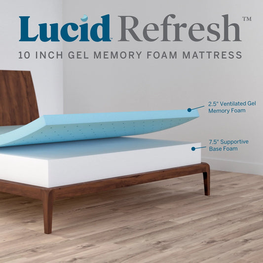 Lucid Refresh 10" Dual-Layered Gel Memory Foam Mattress, Firm, Queen