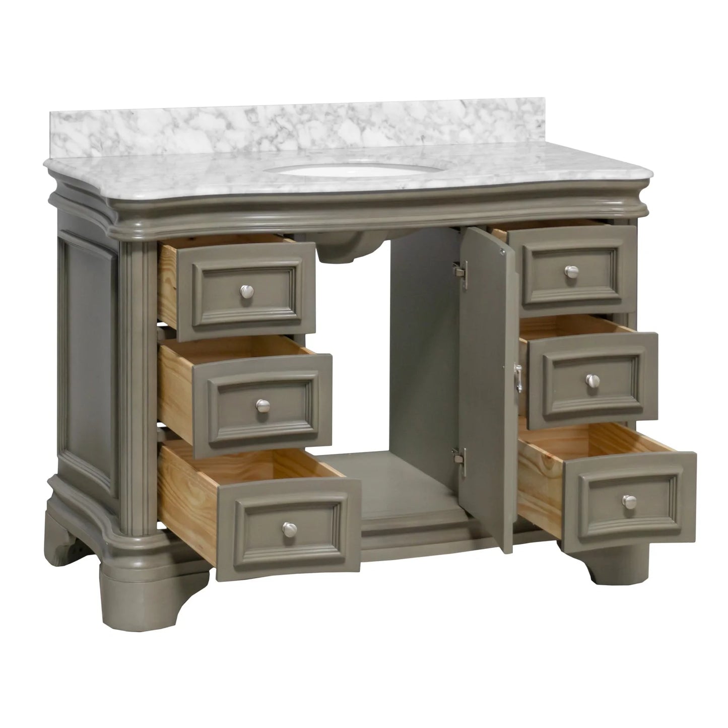 Katherine 48" Bathroom Vanity with Royal Blue Cabinet and Carrara Marble Top