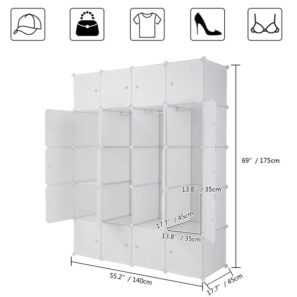 20 Cube Wardrobe Closet Portable Cube Storage with Doors & Hanging Baby Wardrobe Children Cabinet Plastic