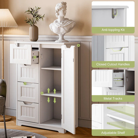 Aiho 33.5 "H Wooden Bathroom Floor Cabinet with 4 Drawers and 1 Door for Bathroom, Kitchen, Bedroom - White