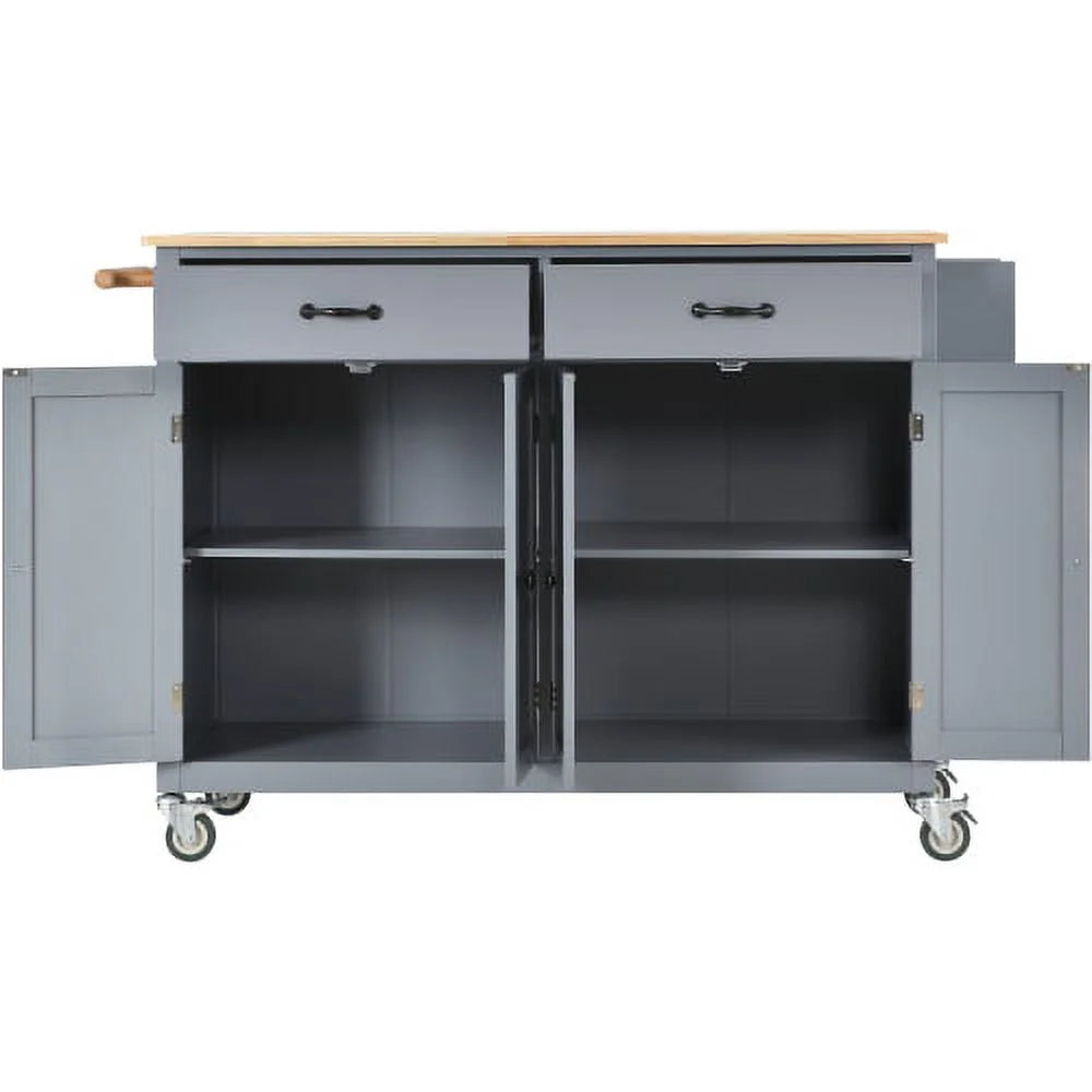Harper & Bright Designs Rolling Kitchen Island Cart with Solid Wood Top and Locking Wheels, 4 Door, Storage Cabinet and Two DrawersSpice Towel Rack, Blue