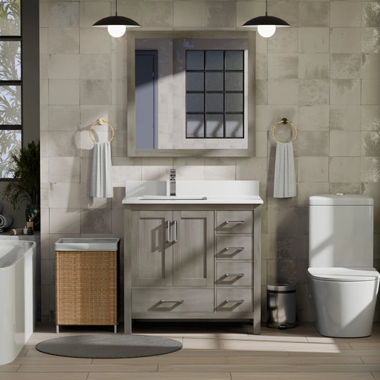 Jacques 36 in. W Left Offset Distressed Grey Bath Vanity and Cultured Marble Top