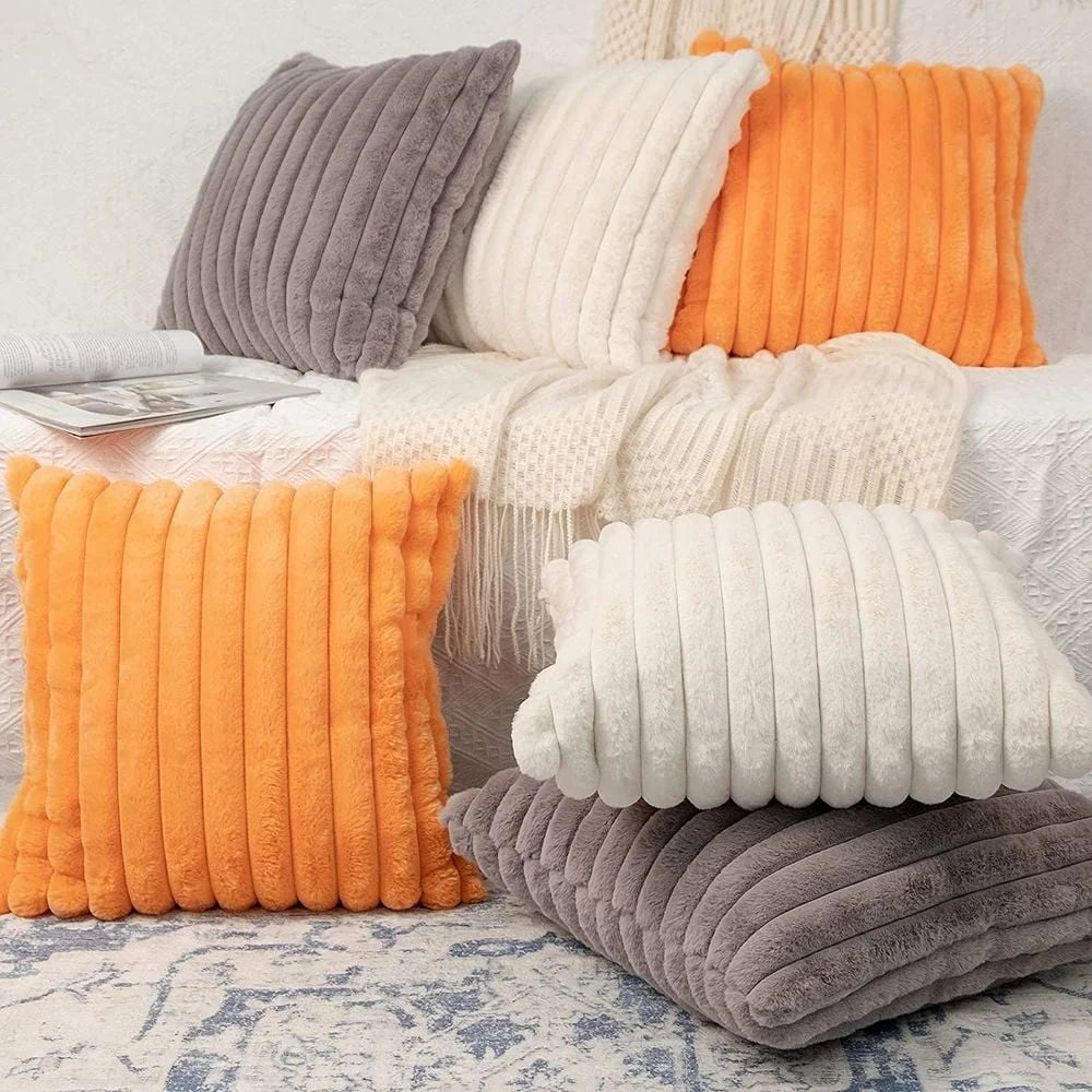 Gerich 18x18 inch Square Throw Pillow Covers with Stripes Decorative Pillows for Living Room Couch Sofa, White, Set of 2