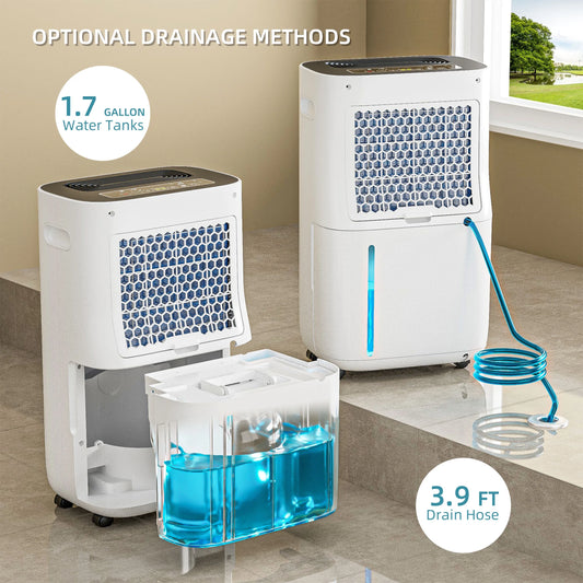 Rocyis 22 Pint/day (DOE) 5500 sq. ft. Dehumidifier for Home, 1.7 Gallon6.5L Water Tanks, Auto Drain or Manual Drainage, for Basements, Bedroom, Bathroom