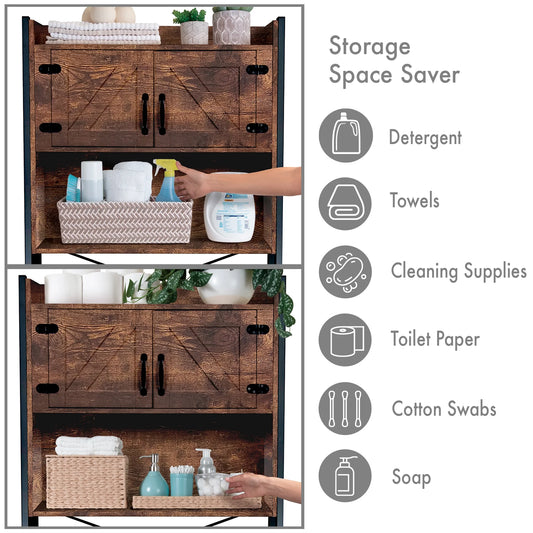 Stephan Roberts Over The Toilet Bathroom and Laundry Organizer and Storage Rack Height Adjustable Shelf, Wood