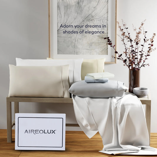 Aireolux 100% Cotton Egyptian 1000 Thread Count Queen Bed Sheet Set - 4-Piece Silky Sateen, Deep Pocket, Super Soft & Breathable, Yellow