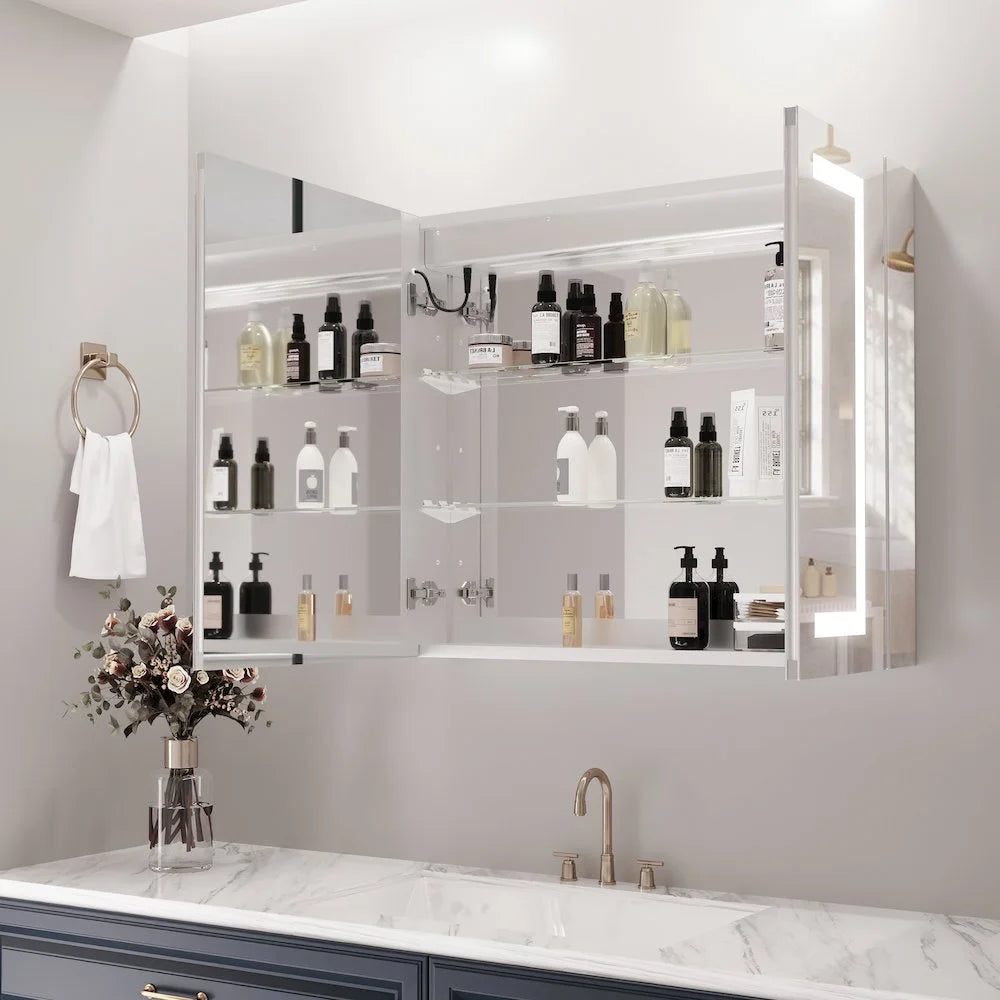Hemnes 32" Frameless Silver Glass LED Lighted Bathroom Medicine Cabinet