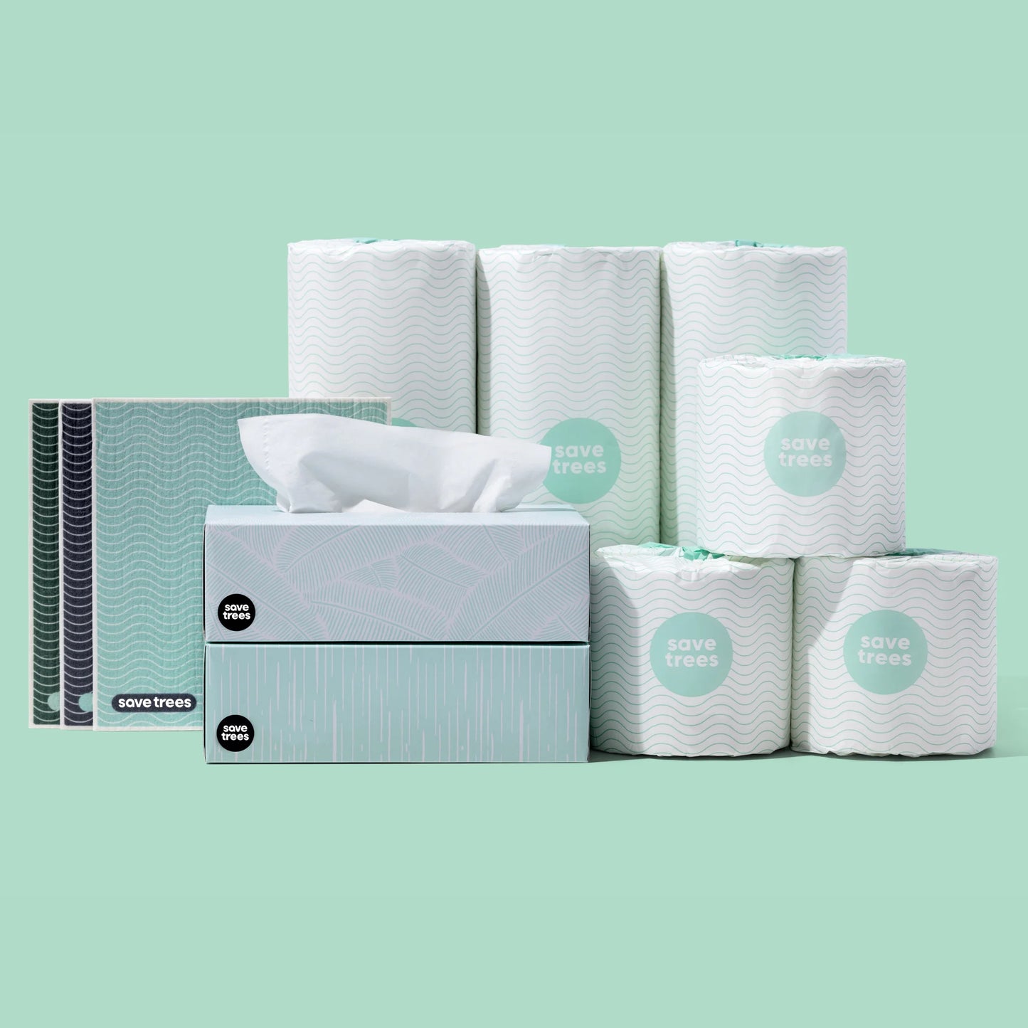 Save Trees Everything Box - 24 Bamboo Toilet Paper Rolls, 12 Paper Towels, 4 Facial Tissues, 2 Swish Cloths