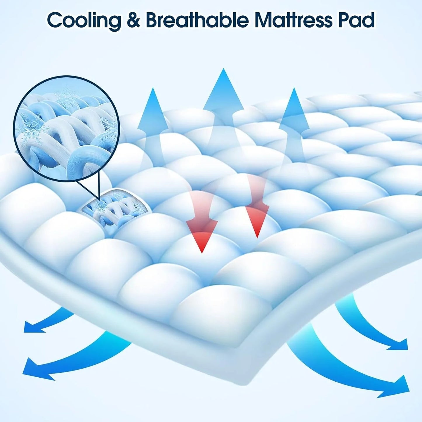 Mattress Topper Short Queen Size, PillowTop Mattress Pad Cover for Bed Back Pain, Cooling Mattress Protector Extra Thick Firm Soft Floor Fill Overfilled with 8-21 Inch Deep Pocket, 60"x75"Navy