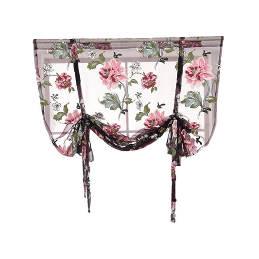 Floleo Clearance Rod Liftable Kitchen Bathroom Window Roman Curtain Floral Sheer Voile Valances
