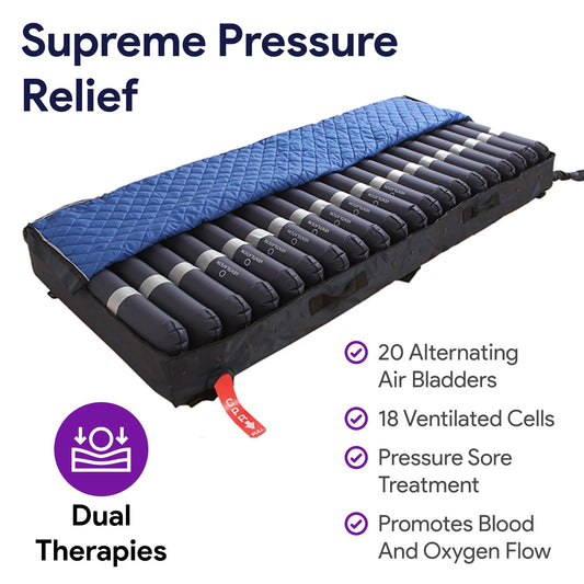 Proheal Low Air Loss Alternating Pressure Air Mattress with 3" Foam Base & Silent Pump - Stages I-III - 36” x 80” x 8”