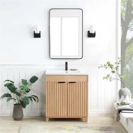 Palos 30" Single Bath Vanity in Fir Wood Brown with Drop-In White Ceramic Basin