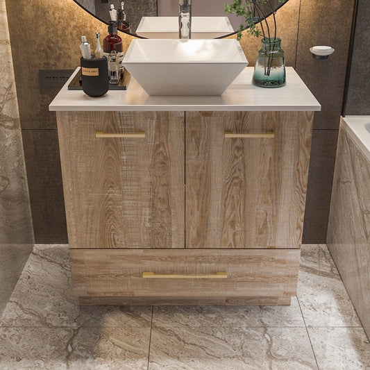FUFU& GAGA Gleaming Vanity Set Ceramic Basin and LED Mirror Cabinet Combo Bathroom Vanity Only