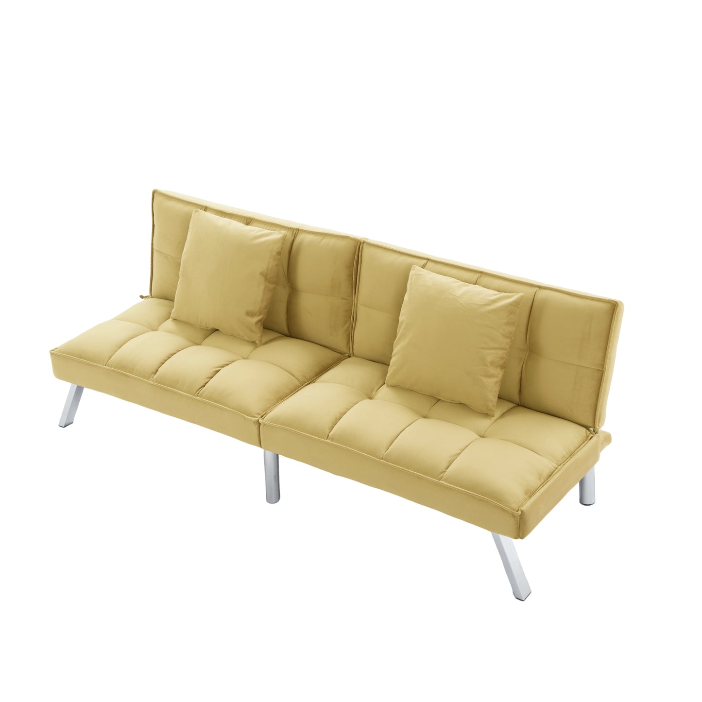 Gewnee Modern Velvet Futon Sofa Bed,67.7" Convertible Sleeper Sofa Bed with Throw Pillows Adjustable Backrest Angles,Loveseat for Small Place,Olive