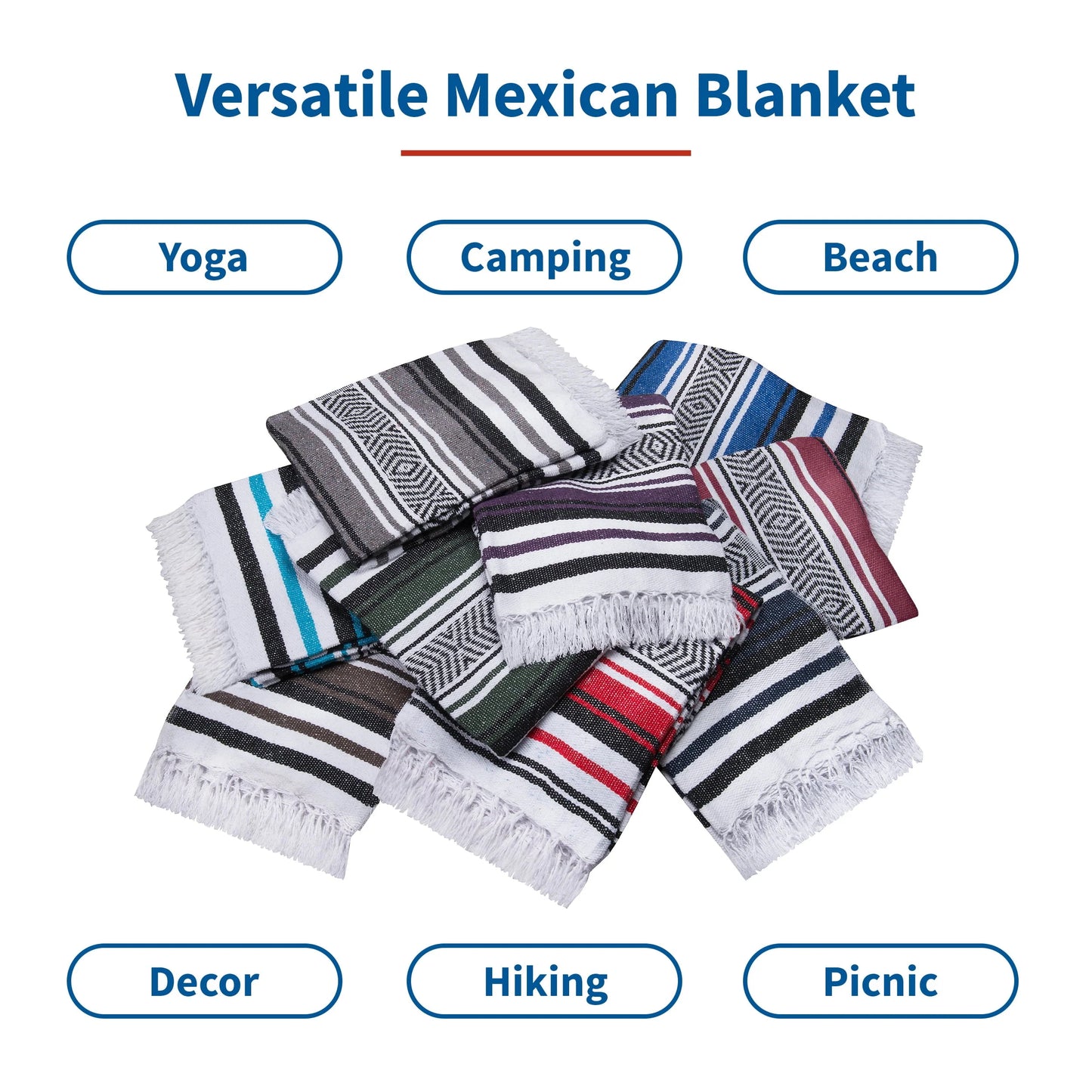 Vera Cruz 10 Pack Yoga Mexican Blankets, 75" x 53" Outdoor Blankets, Purple