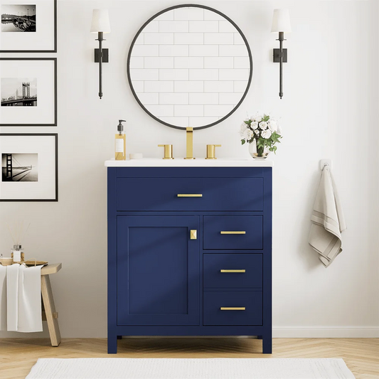 30-Inch Bathroom Vanity with Ceramic Sink, Freestanding Bathroom Cabinet with Multi-functional Shelves, Modern Undermount Bathroom Sink Cabinet with Flip Drawers and Two Regular Drawers, Green