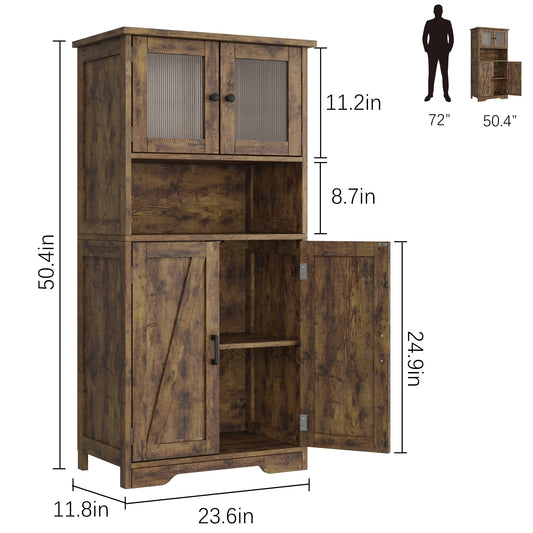 Kitchen Pantry Storage Cabinet with Doors and Shelves, 50.4" Freestanding Pantry Cabinets, Wooden Cupboard, Large Floor Cabinet for Bathroom, Kitchen, Dining Room, Living Room, Rustic Brown