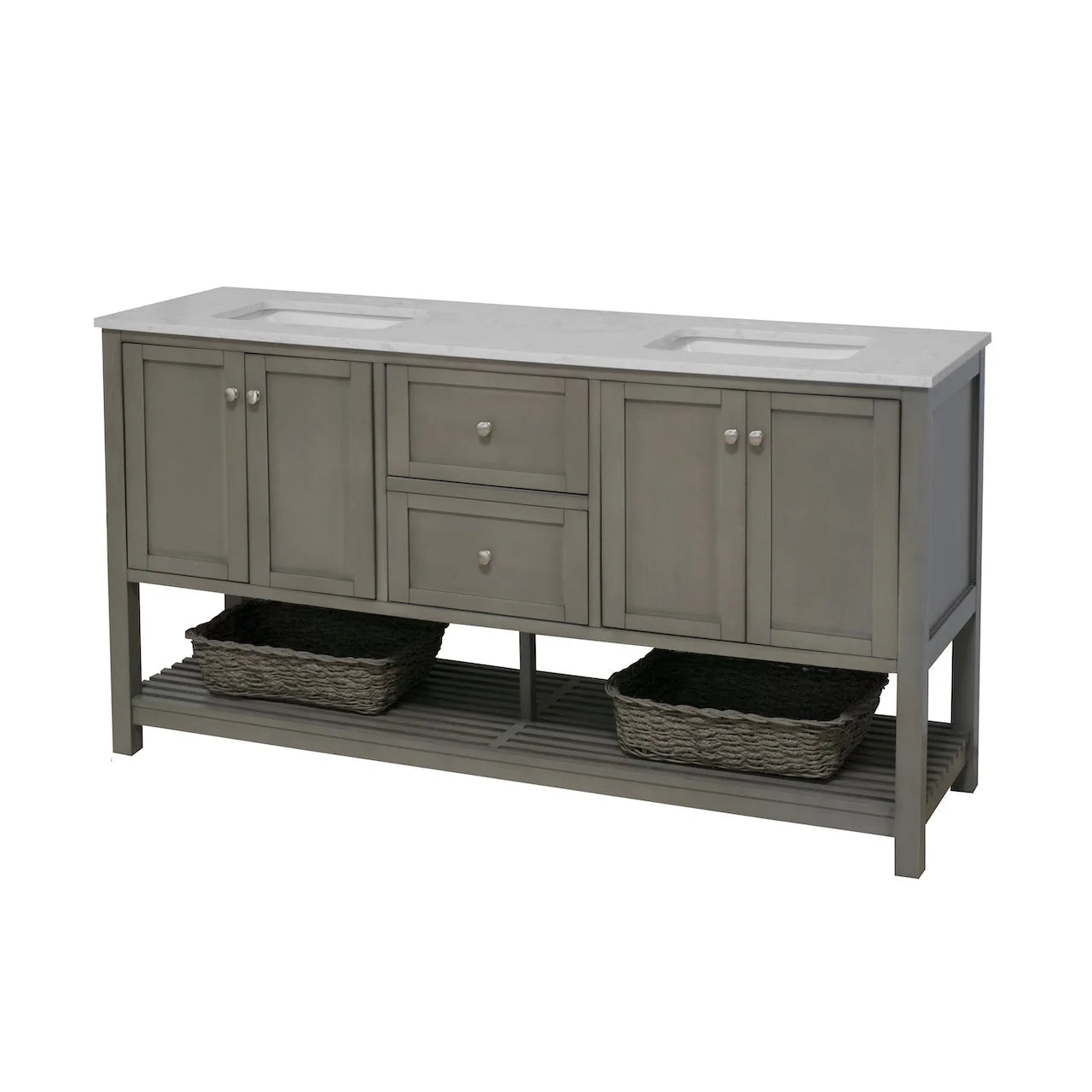 Lakeshore 72" Double Bathroom Vanity with White Cabinet and Engineered Carrara Top