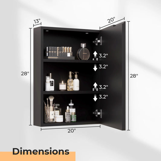 Ktaxon 20"x28", LED Bathroom Medicine Cabinet with Mirror Lighted, Wall Mounted Storage Cabinet w/Dimmable, Memory function, Outlets & USB, Black