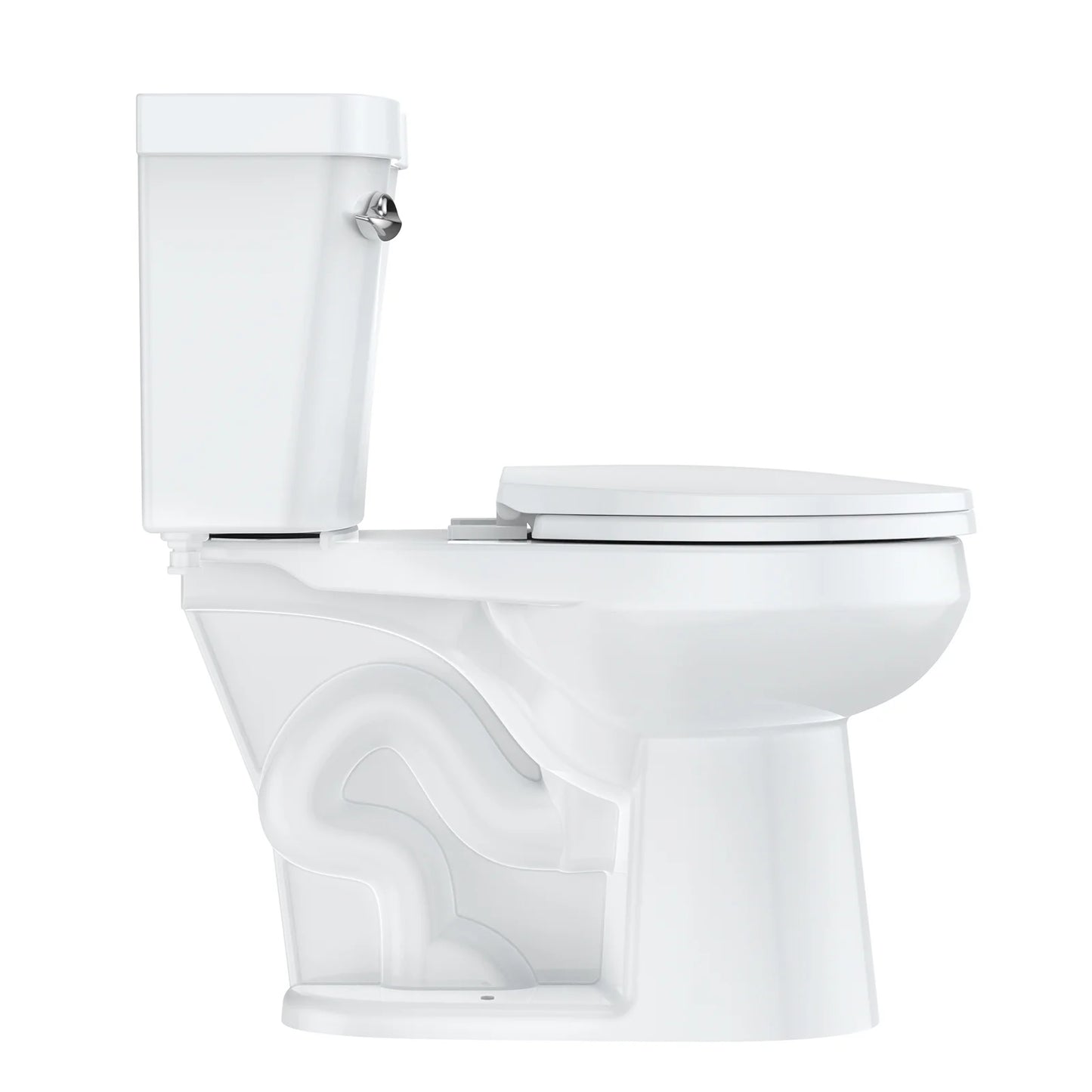 Two Piece Toilet, Elongated ADA 17" Height, Side Press Flush Split Toilet with Under-Locking Lid, Toilets for Bathrooms Comfort, Powerful Flushing American Standard Toilet, White