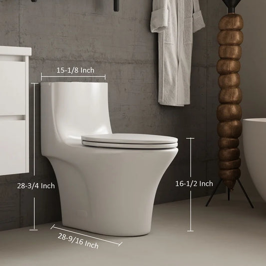 Albriya A1878 Modern One Piece Toilet, Standard Bathroom Toilet Power Dual Flush 1.1/1.6 GPF with Comfortable Seat ADA Height 16 1/2’ 12’Rough-In, MaP 1000g, Glossy White