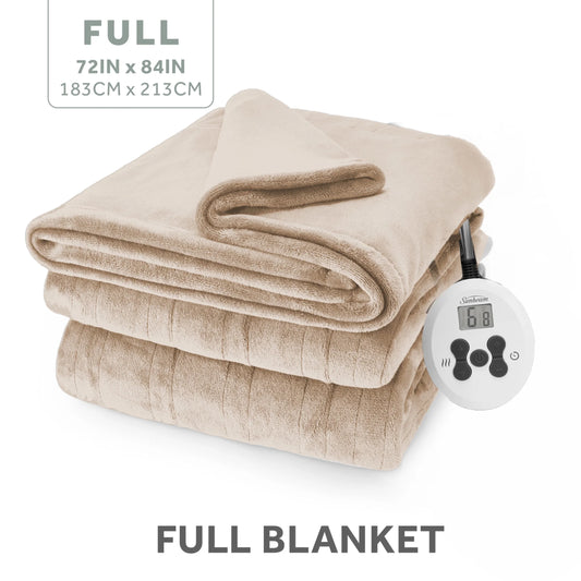Sunbeam Heated Blanket Royal Posh Velvet Champagne 12 Heat Settings 12-Hour Auto Shut Off Full 84"x72"