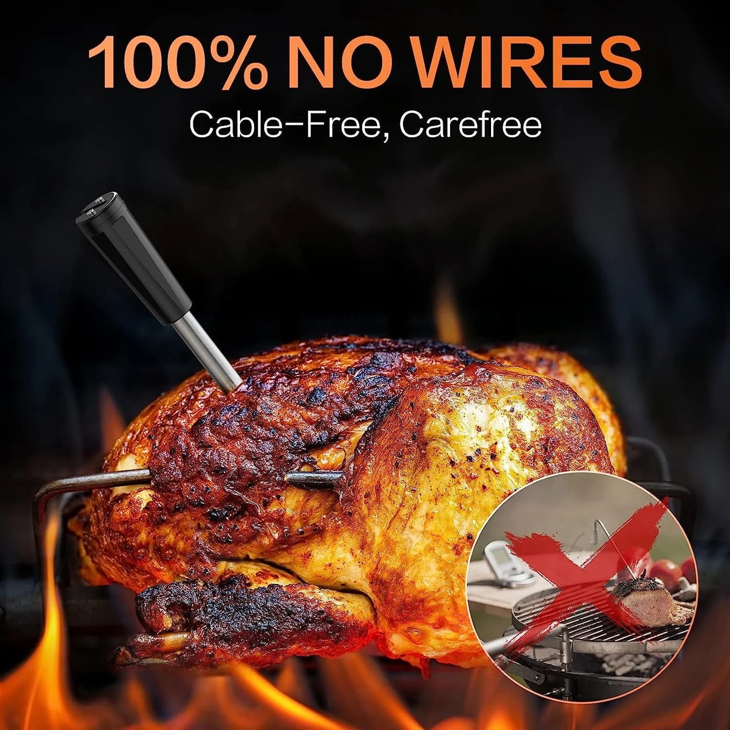 Smart Wireless Meat Thermometer with Bluetooth, delpattern Food Thermometer with Temperature Probe, APP Control, BBQ Grill Thermometer for Grilling
