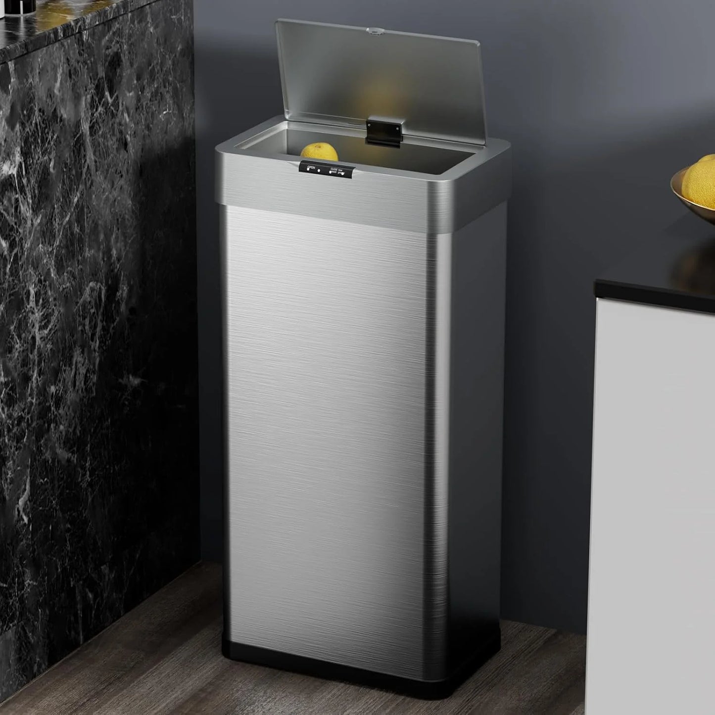 LAZY BUDDY 60 Liter/16 Gallon Stainless Steel Motion Sensor Trash Can for Kitchen, Bathroom, Rectangular