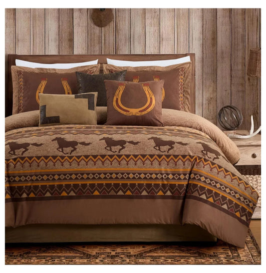 Sedona 7-Piece Southwestern Horses Comforter Set King - Micro Suede Bedding - Rustic Western Decor - 100% Polyester