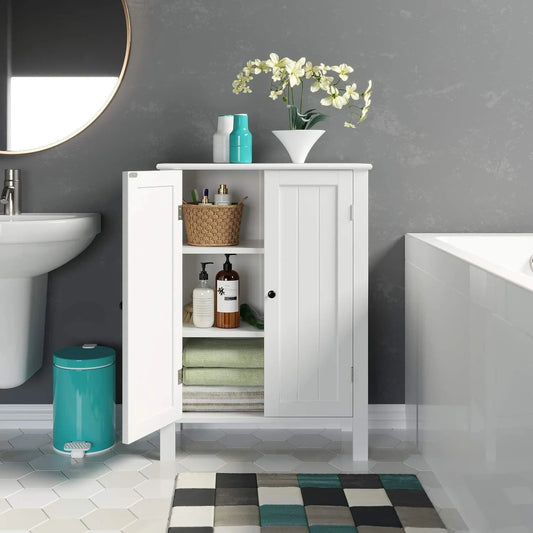 Homfa Bathroom Cabinets Freestanding, Bathroom Storage Floor Cabinet, White Storage Cabinets with Doors and Shelves