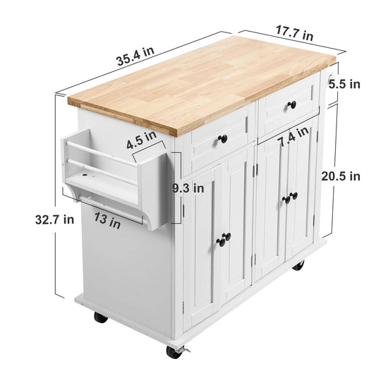 VEVOR Kitchen Island Cart with Solid Wood Top, 35.4" Width Mobile Carts with Storage Cabinet, Rolling Kitchen Table with Spice Rack, Towel Rack, and Drawer