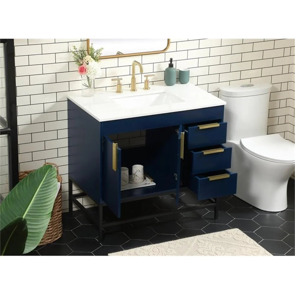 Elegant Decor Eugene 36" Aluminum MDF Single Bathroom Vanity in Blue