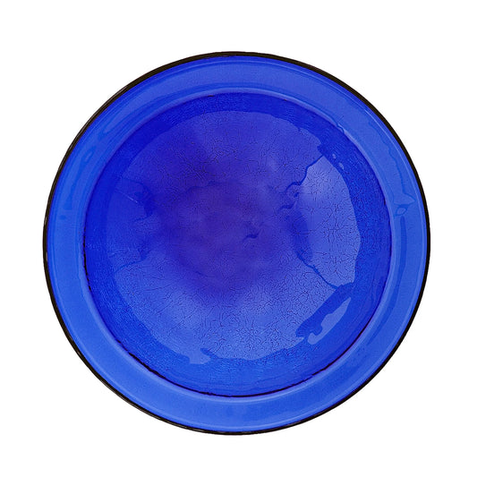 Achla Designs 12 In Hand Blown Crackle Glass Birdbath w/Stake, Cobalt Blue