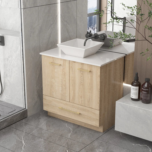OXYLIFE 30 inch Bathroom Vanity Storage Cabinet with Sink for Bathroom, Oak