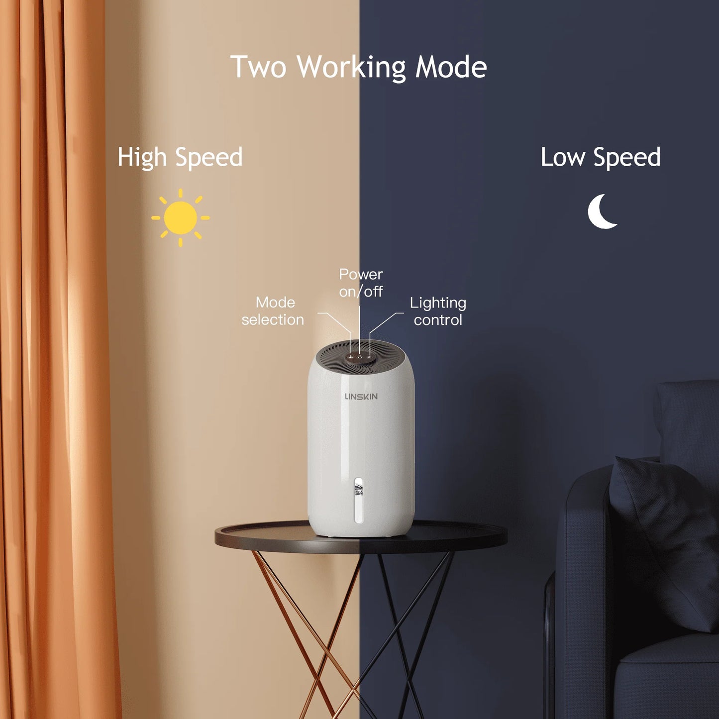 Dehumidifiers, Linskin 720 Sq. Ft. Dehumidifier for Home and Basement, 57oz(1700ml) Quiet Dehumidifiers with Drain Hose, 2 Working Modes, Auto Shut Off - Small Dehumidifier for Bathroom, Bedroom, RV
