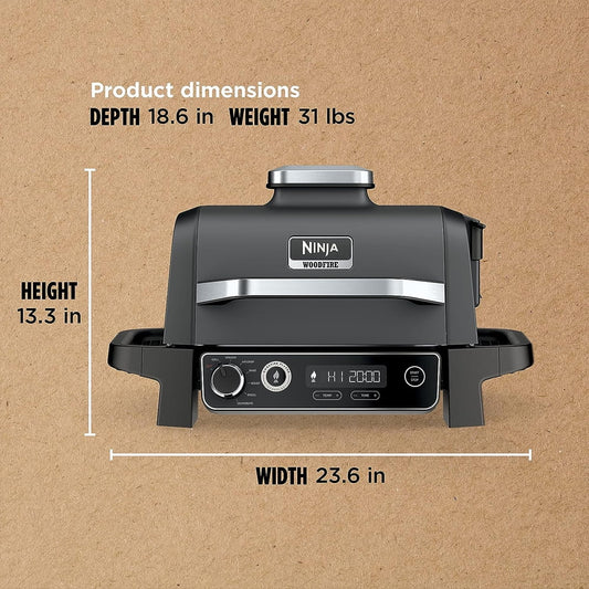 Ninja OG751BRN Woodfire Pro Outdoor Grill and Smoker with Temperature Probe (Renewed)