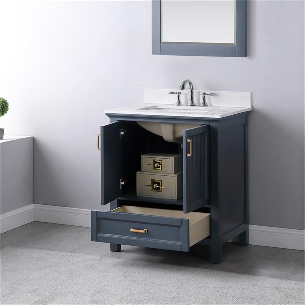 Isla 30" Single Bathroom Vanity Set in White and Carrara White Marble Countertop without Mirror