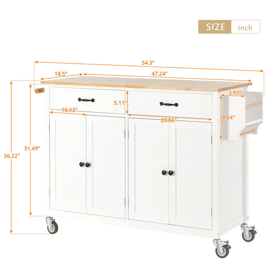 Aukfa Rolling Kitchen Island Cart with Storage Towel Racks & 4 Door Cabinet, White