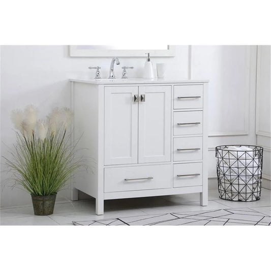 Elegant Decor Irene 32" Solid Wood and Stone Single Bathroom Vanity in White