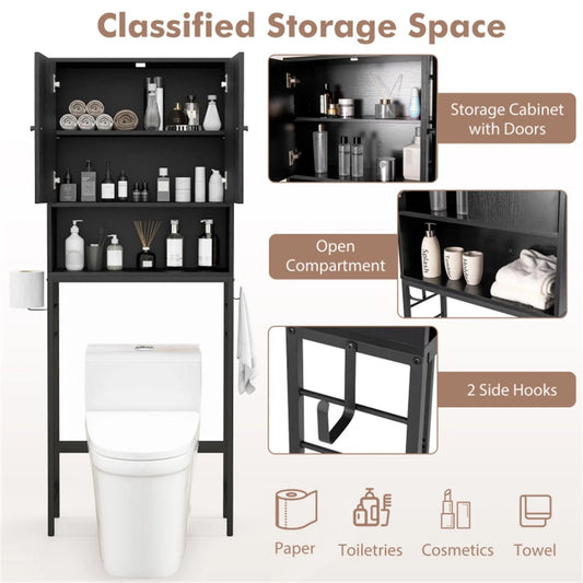 Finihen Over The Toilet Storage Cabinet, Storage Shelf, with 2 Doors and Adjustable Shelf, for Bathroom,Black