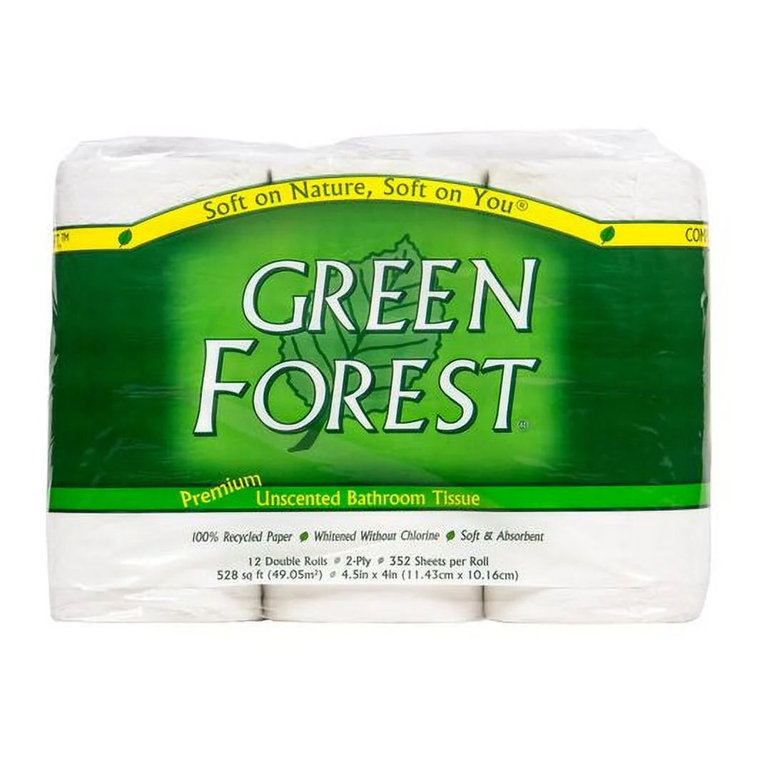 Green Forest Bathroom Tissue, 352 ct 2 ply, (12 Roll/Pack) Recycled-4 x 12 rolls