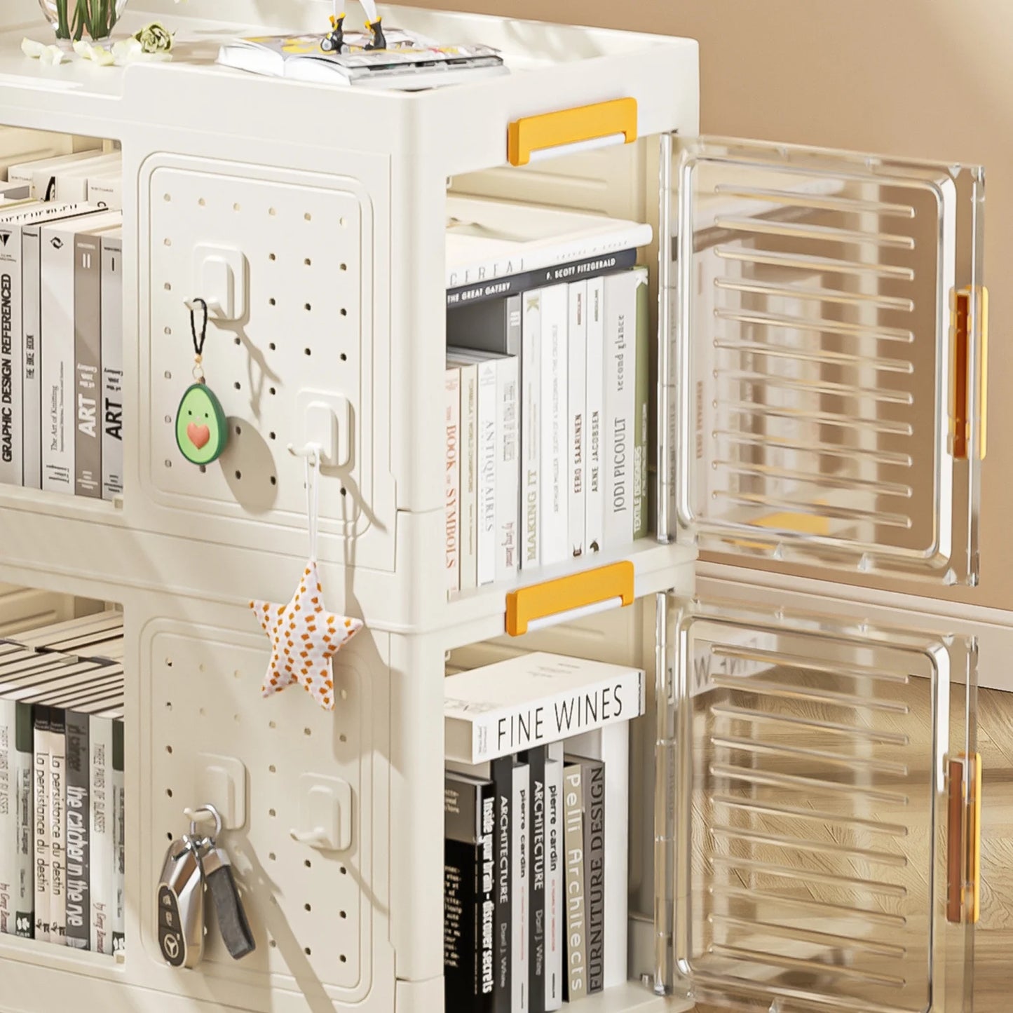 4-Tier Narrow Rolling Storage Cart with 8 Doors & Movable Wheels - Compact Bathroom & Kitchen Organizer for Small Spaces, Cream