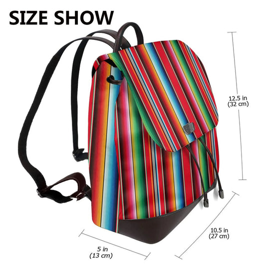 Uemuo Mexican Serape Blanket Stripes for Backpack Purse for Women Large Capacity Multipurpose Travel Bag Leather Backpack Shoulder Bag Womens Backpacks